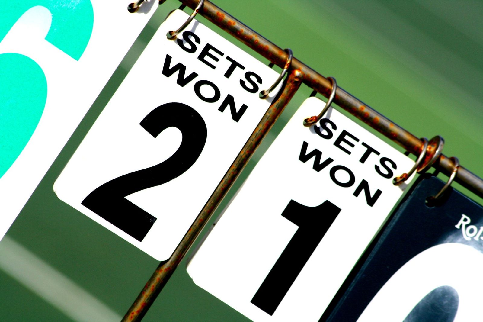 Close view of a tennis scoreboard showing games won by each player
